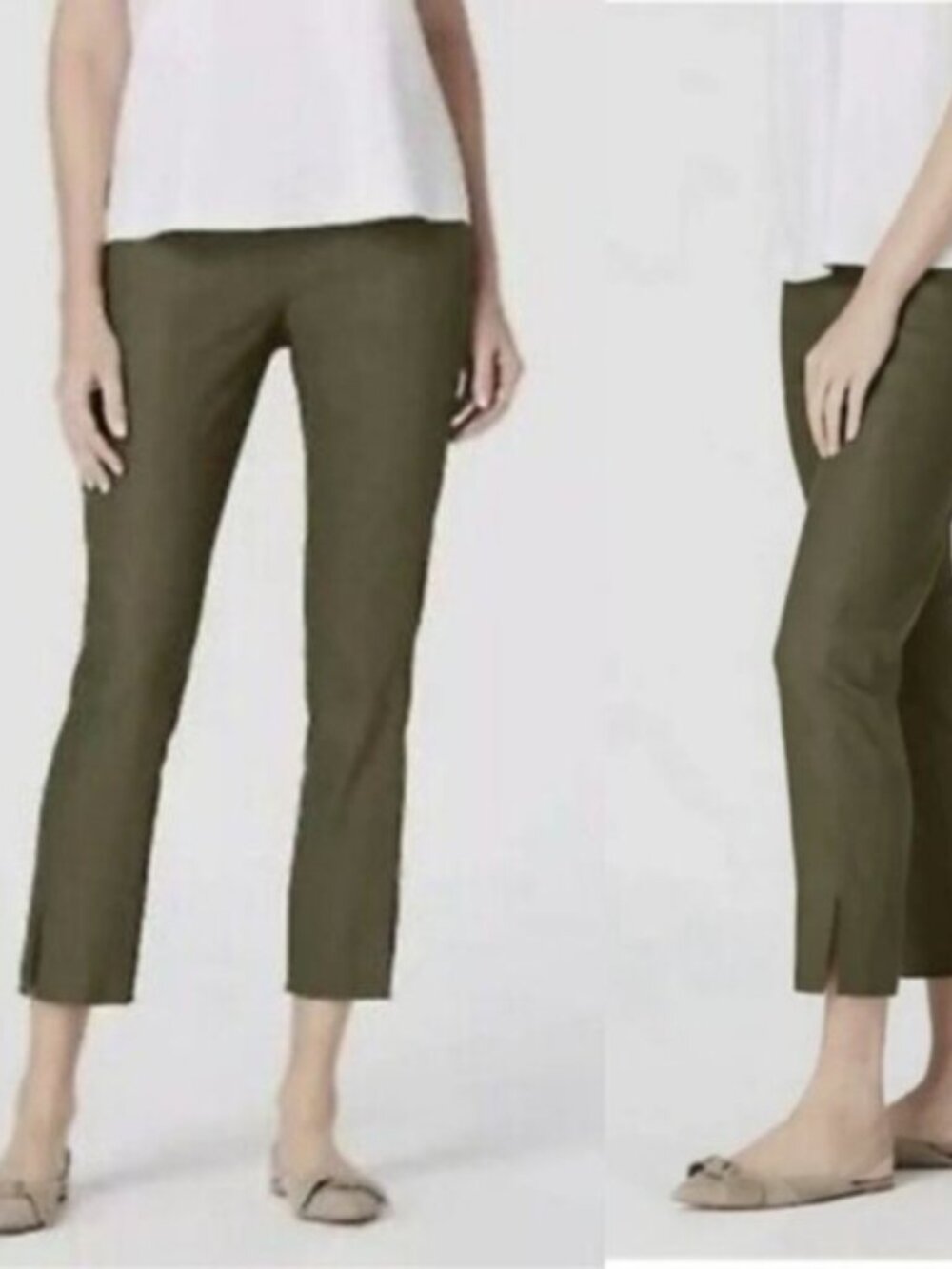J Jill  womens Linen Blend Hunter Green Pull on Cropped  Pants Sz Medium